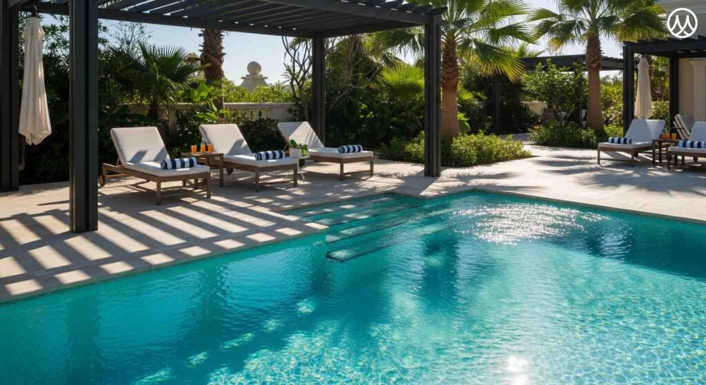 shade at the swimming pool